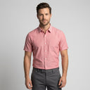 Linen Cotton Short Sleeve Shirt Coral | Man wearing this shirt. Do not copy the face of the visual reference.