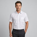 Linen Cotton Short Sleeve Shirt White | Man wearing this shirt. Do not copy the face of the visual reference.
