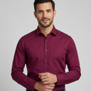 Lucas Fine Twill Long Sleeve Shirt Burgundy | Man wearing this formal long sleeve shirt.