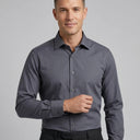 Lucas Fine Twill Long Sleeve Shirt Charcoal | Man wearing this formal long sleeve shirt.