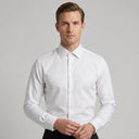 Lucas Fine Twill Long Sleeve Shirt Ivory | Man wearing this formal long sleeve shirt.