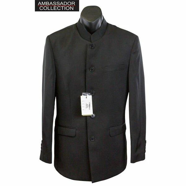 Vegas Fine Twill Plain Microfibre Grandpa Suit Black