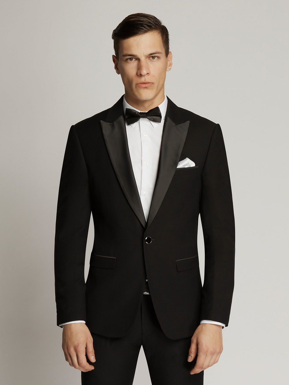 Edward Pin Dot Fine Texture Satin Lapel Jacket Black