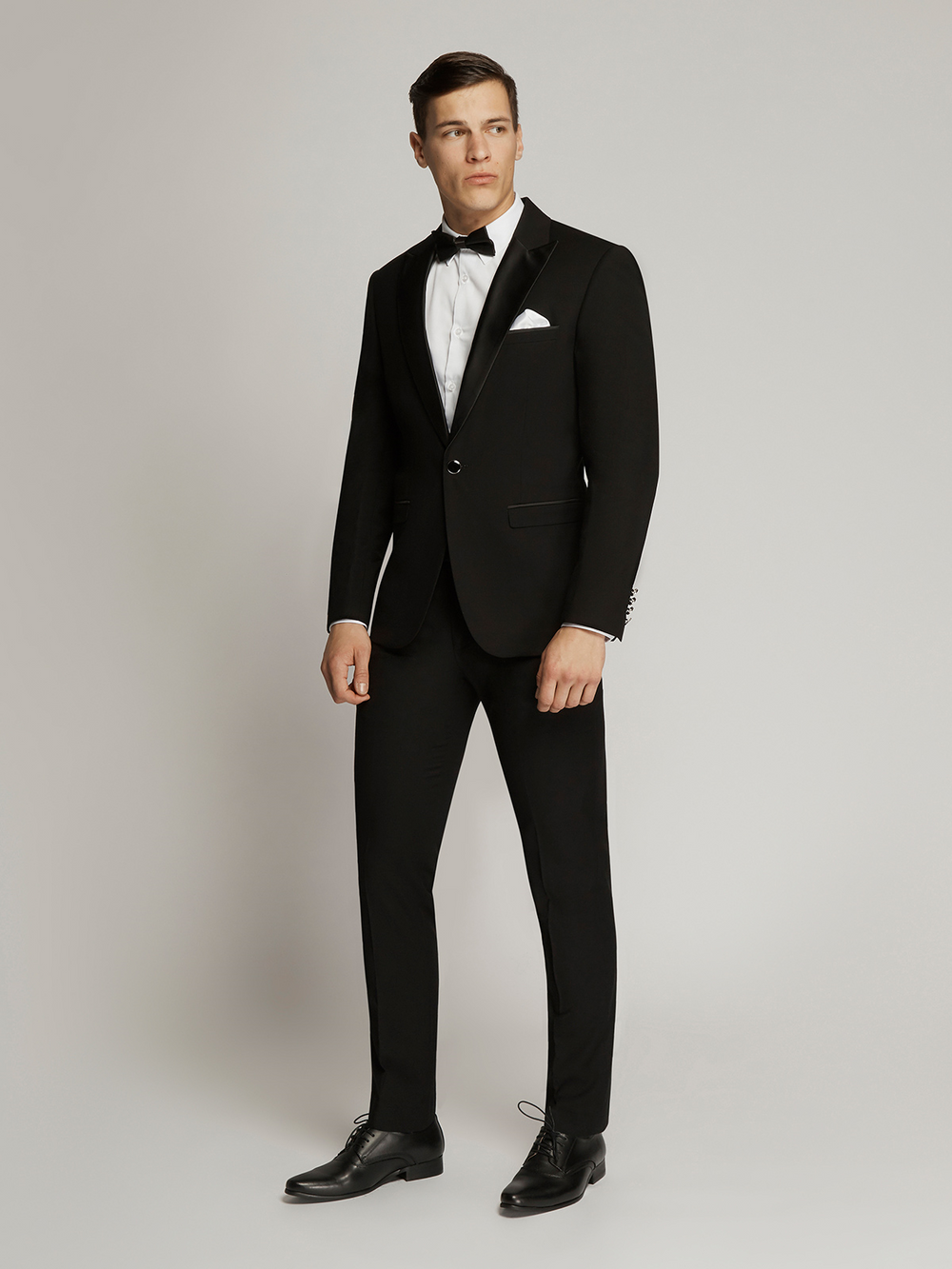 Edward Pin Dot Fine Texture Satin Lapel Jacket Black