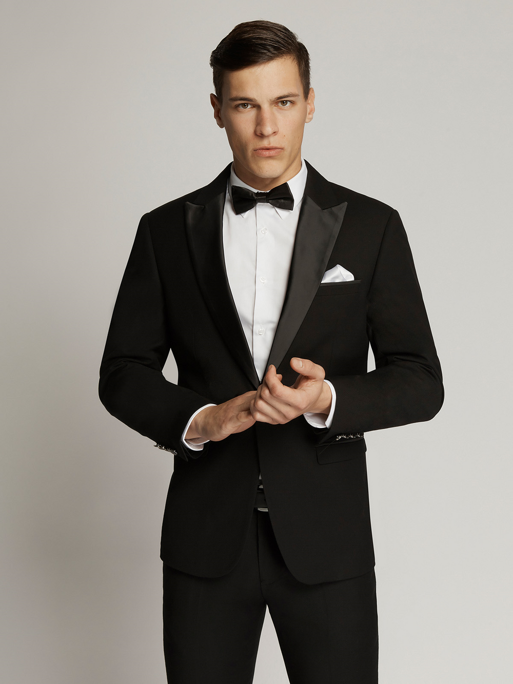 Edward Pin Dot Fine Texture Satin Lapel Jacket Black