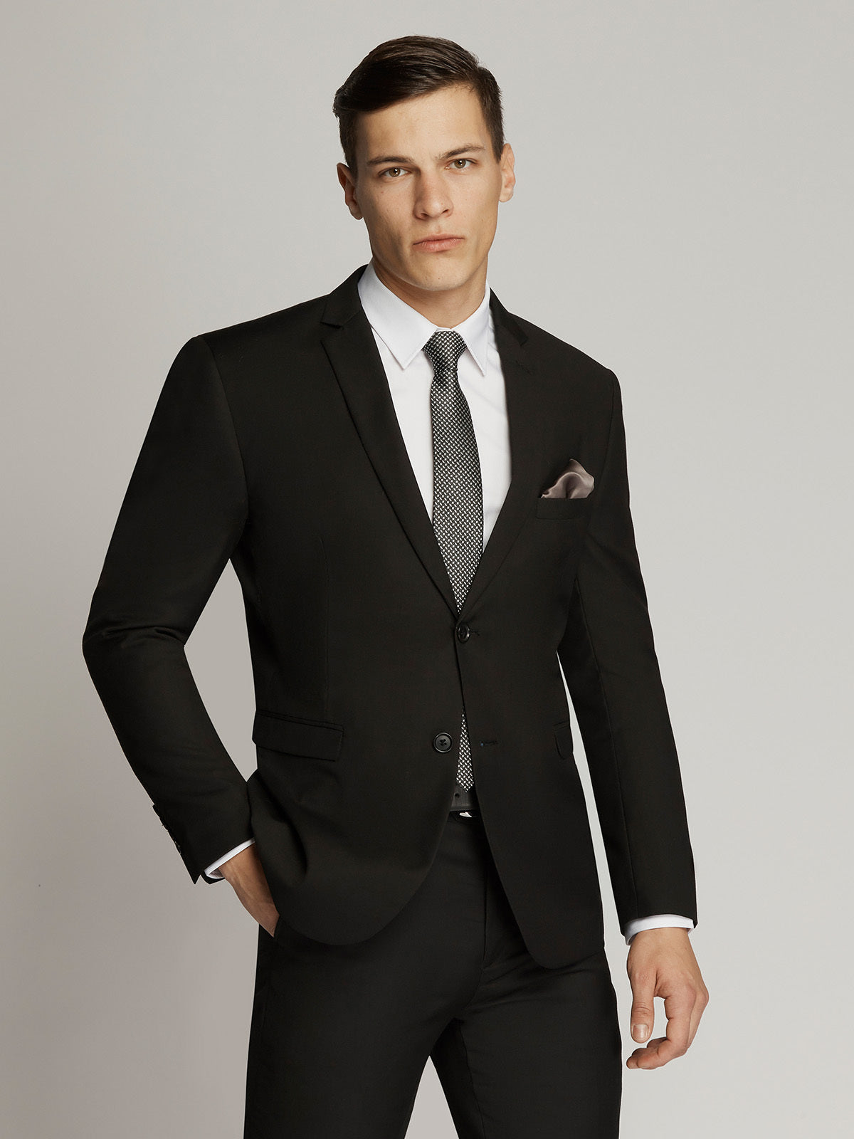 James Fine Twill Plain Suit Black Long Fitting