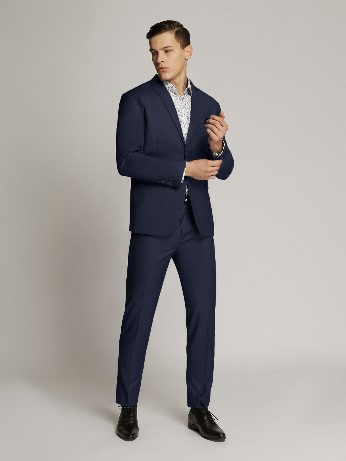 James Fine Twill Plain Suit Blue Long Fitting