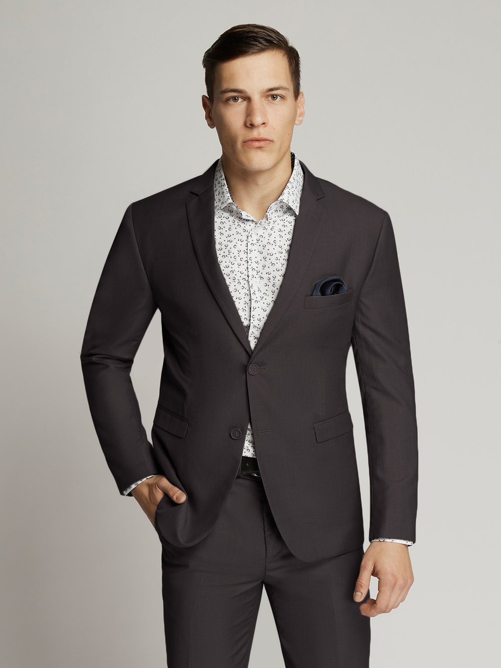 James Fine Twill Plain Suit Chocolate