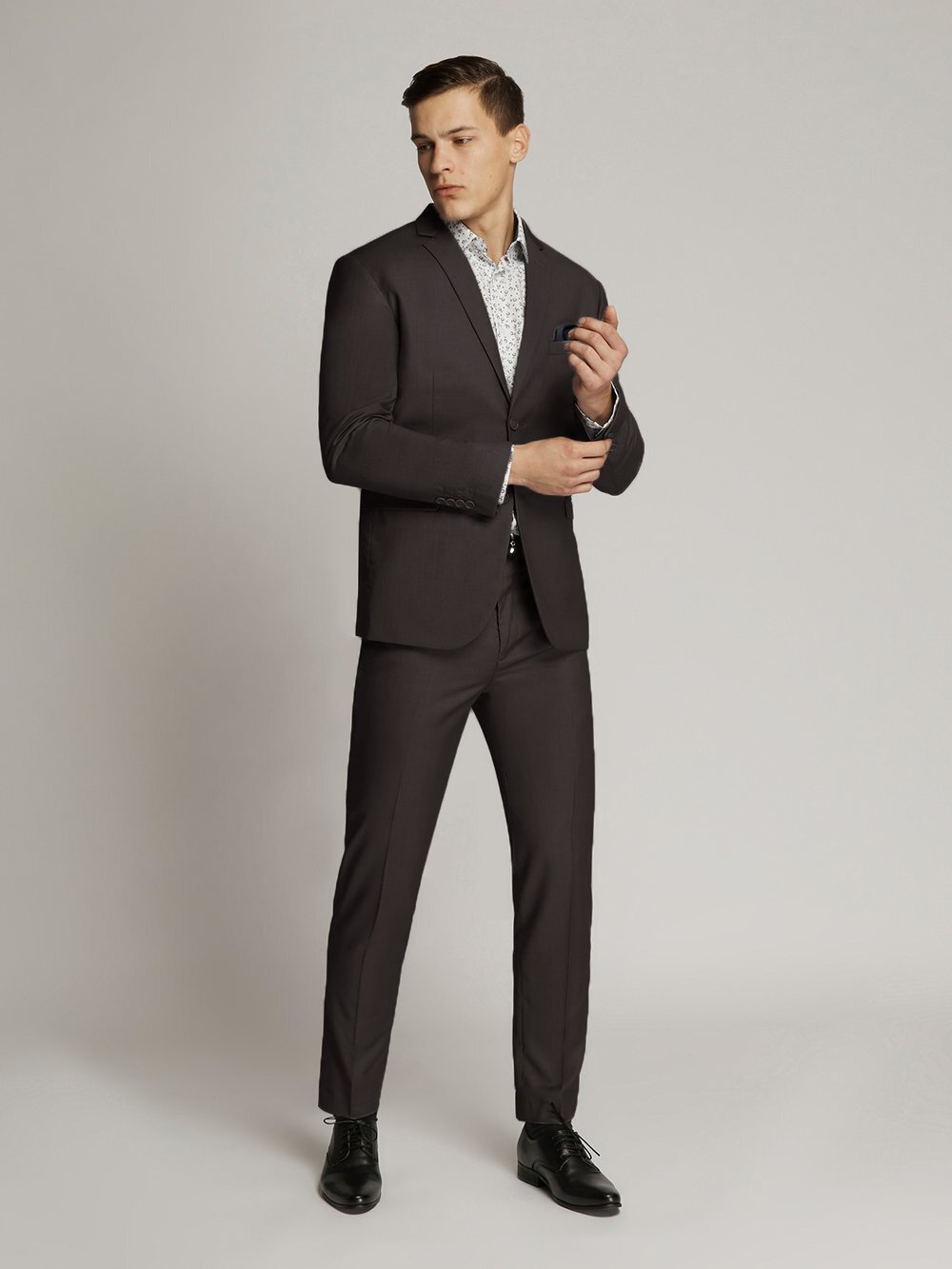 James Fine Twill Plain Suit Chocolate