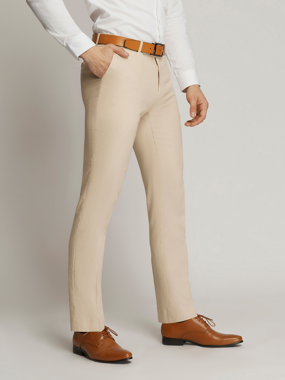 Orlando Linen Blend Flatfront Trousers BEIGE