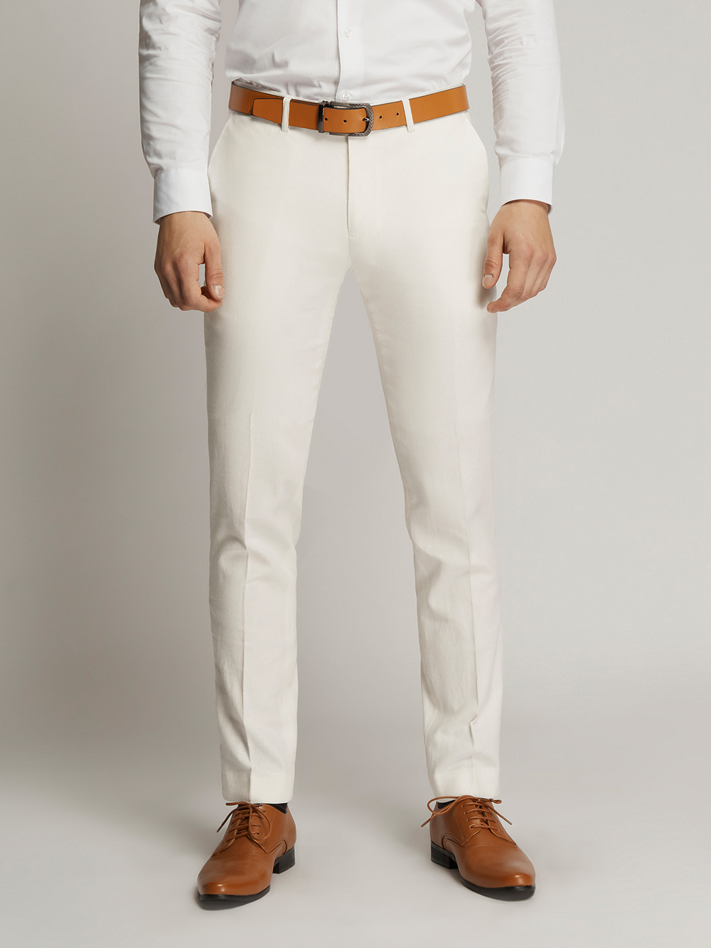 Orlando Linen Blend Flatfront Trousers IVORY