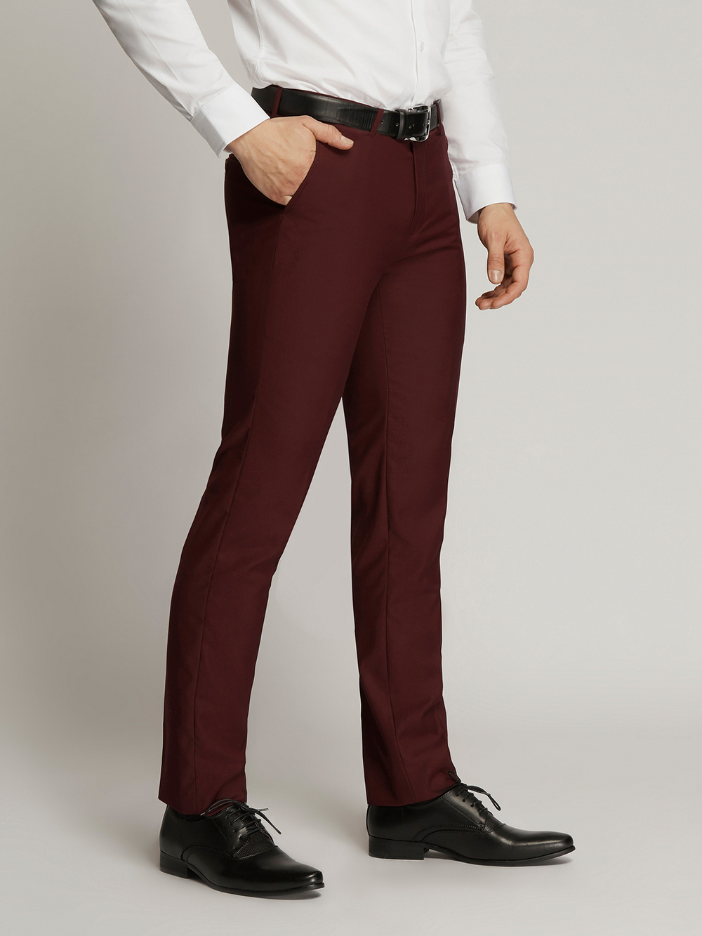 Harry Super Fine Twill Plain Flatfront Trousers MAROON