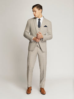 Langcaster Windowpane Check Flatfront Trousers BEIGE