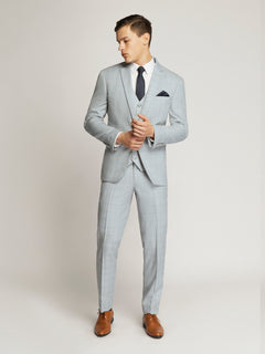 Langcaster Windowpane Check Flatfront Trousers SKY