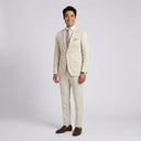 Matteo Notch Lapel Wool Blend With Stretch Jacket Oatmeal | Same again, but the model is now standing in a completely different pose.