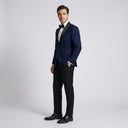 Max Fine Micro Texture Shawl Lapel Jacket NAVY | Same as first image, but have the model standing side on or at an alternative angle towards the camera.