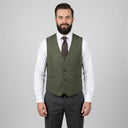 Oliver 4B Vest MOSS | A man wearing this vest. He should be standing on a light grey studio background.