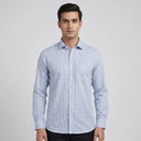 Owen Pure Cotton Long Sleeve Shirt GREEN/NAVY | Man wearing this formal long sleeve shirt.