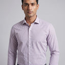 Owen Pure Cotton Long Sleeve Shirt RED/NAVY | Man wearing this formal long sleeve shirt.