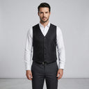 Paisley Vest BLACK | A man wearing this vest. He should be standing on a light grey studio background.