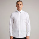 Parker Fine Twill Long Sleeve Shirt White | Man wearing this formal long sleeve shirt.