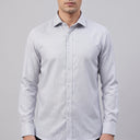 Sampson Pure Cotton Long Sleeve Shirt SILVER | Man wearing this formal long sleeve shirt.