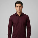 William Bamboo Stretch Shirt Burgandy | Man wearing this formal long sleeve shirt.