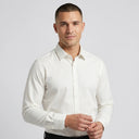 William Bamboo Stretch Shirt Ivory | Man wearing this formal long sleeve shirt.