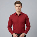 William Bamboo Stretch Shirt Red | Man wearing this formal long sleeve shirt.