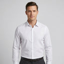 William Bamboo Stretch Shirt White | Man wearing this formal long sleeve shirt.
