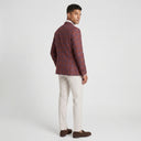 Wool Blend Check Sports Jacket - Burgundy | Same as first image, but have the model standing side on or at an alternative angle towards the camera.