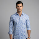 YH Print Long Sleeve Shirt | Man wearing this shirt. Do not copy the face of the visual reference.