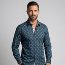 YH Print Long Sleeve Shirt | Man wearing this shirt. Do not copy the face of the visual reference.