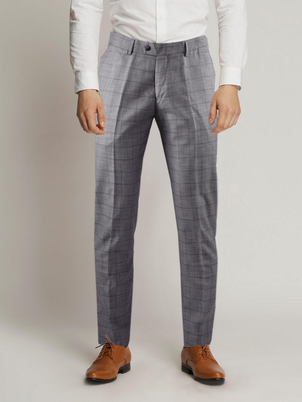 George Windowpane Check Flatfront Trousers SILVER