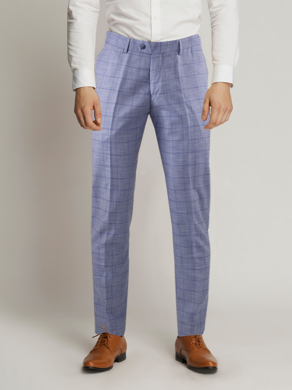 George Windowpane Check Flatfront Trousers SKY